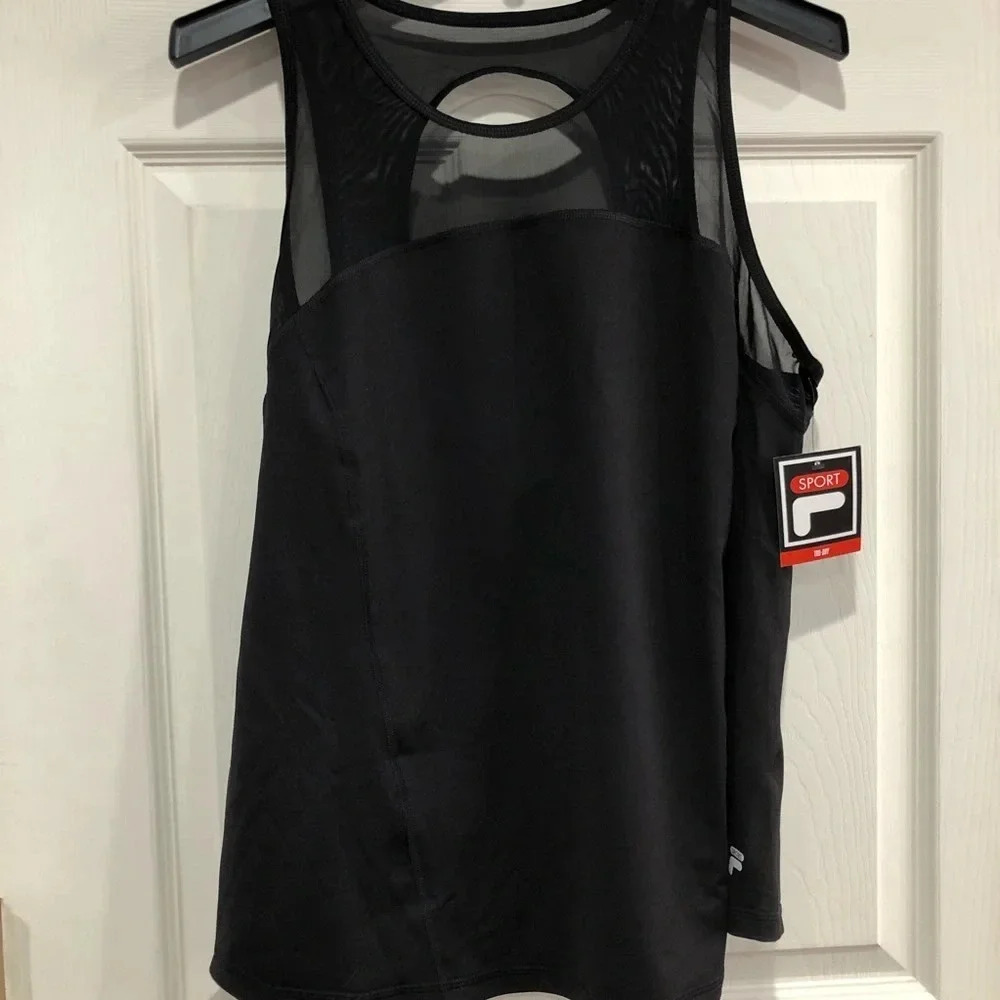 Fila Women’s L Large Mesh Tank Top Black NWT Oval Cutout Tank Top